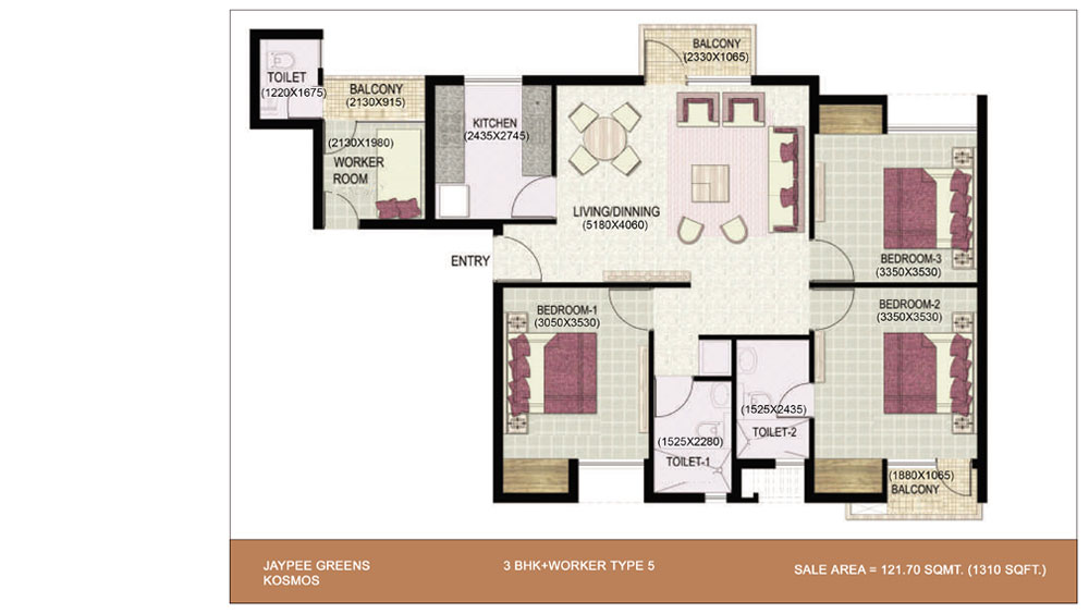 Sector 134 Jaypee Kosmos 3BHK+S Sale 98L