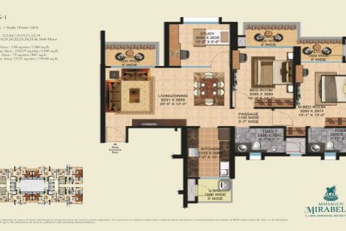 Sector79 Mahagun Mirebella 2BHK study Layout 1380sqft